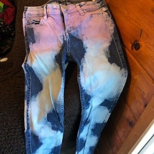 Super awesome straight leg tie dyed, turquoise  and purple Allen B Jeans, size 2